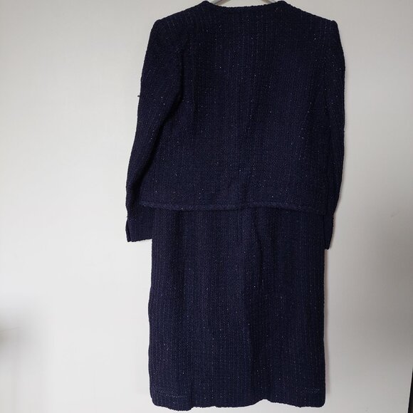 Belle House Japan Navy Blue Tweed Gold Button Skirt Suit, Size Us 4 Japan 9 - Picture 2 of 11